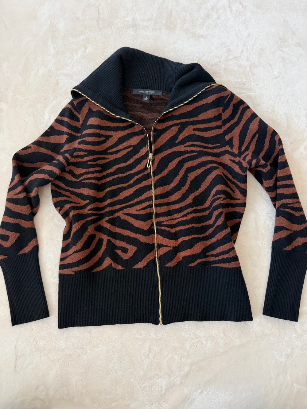 Marc New York Black and Brown Zebra Zip-Front Cardigan